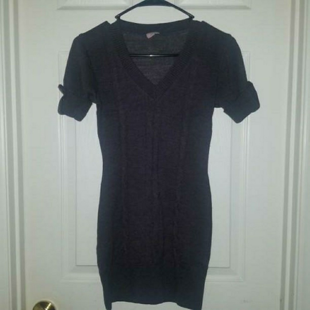 Charcoal Grey V-Neck Winter Dress